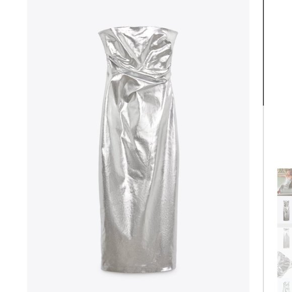 NWT ZARA METALLIC STRAPLESS DRESS SILVER - Picture 5 of 5